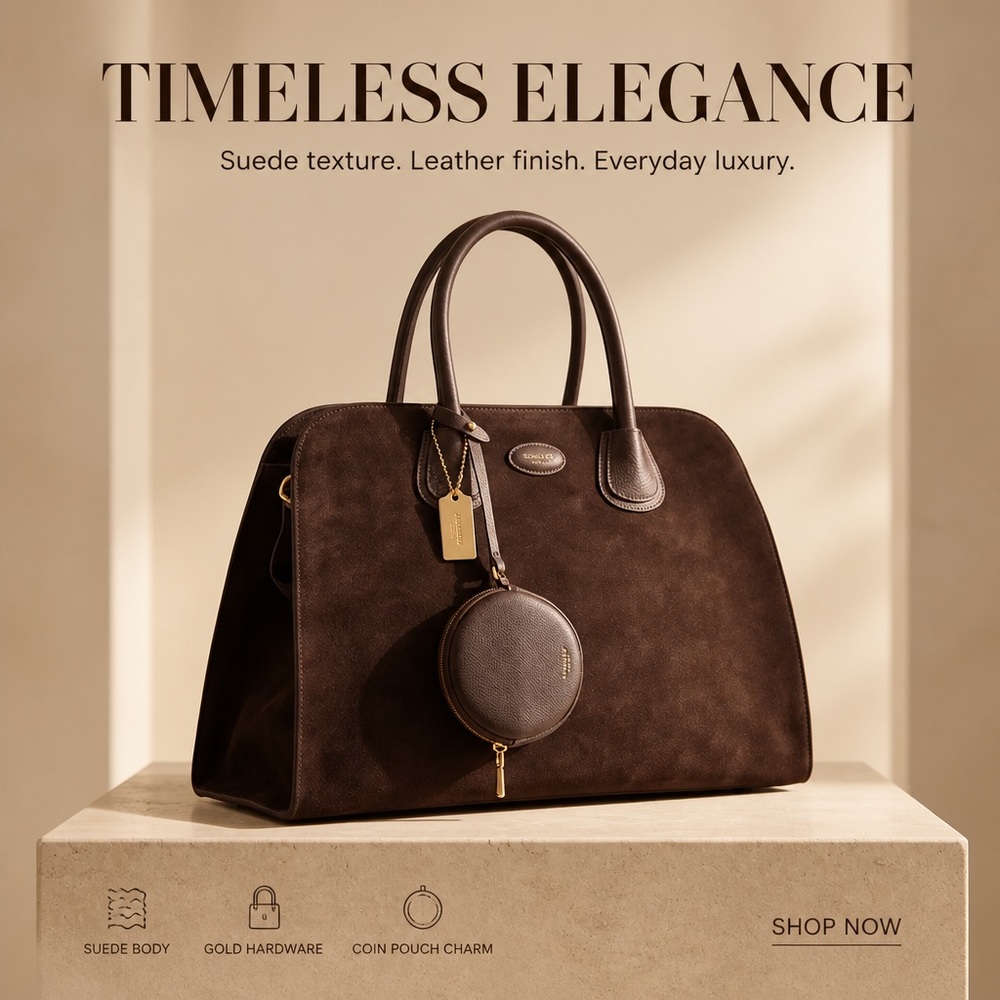 MONCRIEF LONDON WOMEN’S BROWN SUEDE FASHION HANDBAG